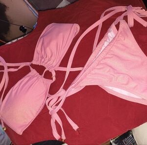Victoria's Secret Shimmery Light Pink Bikini Set with String Ties